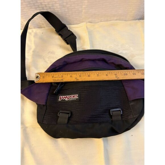 JanSport‎ USA large fanny pack 3 Zipper adj belt purple green 11x10 main image 9